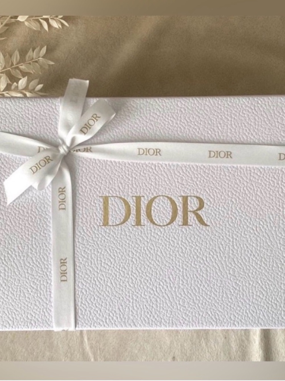 Dior White Gift Box with Gold Logo and Ribbon